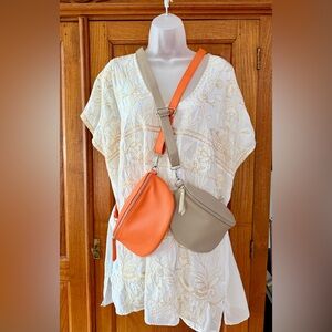 2 for 1 Stylish vegan leather Orange and Beige Crossbody Bag Set